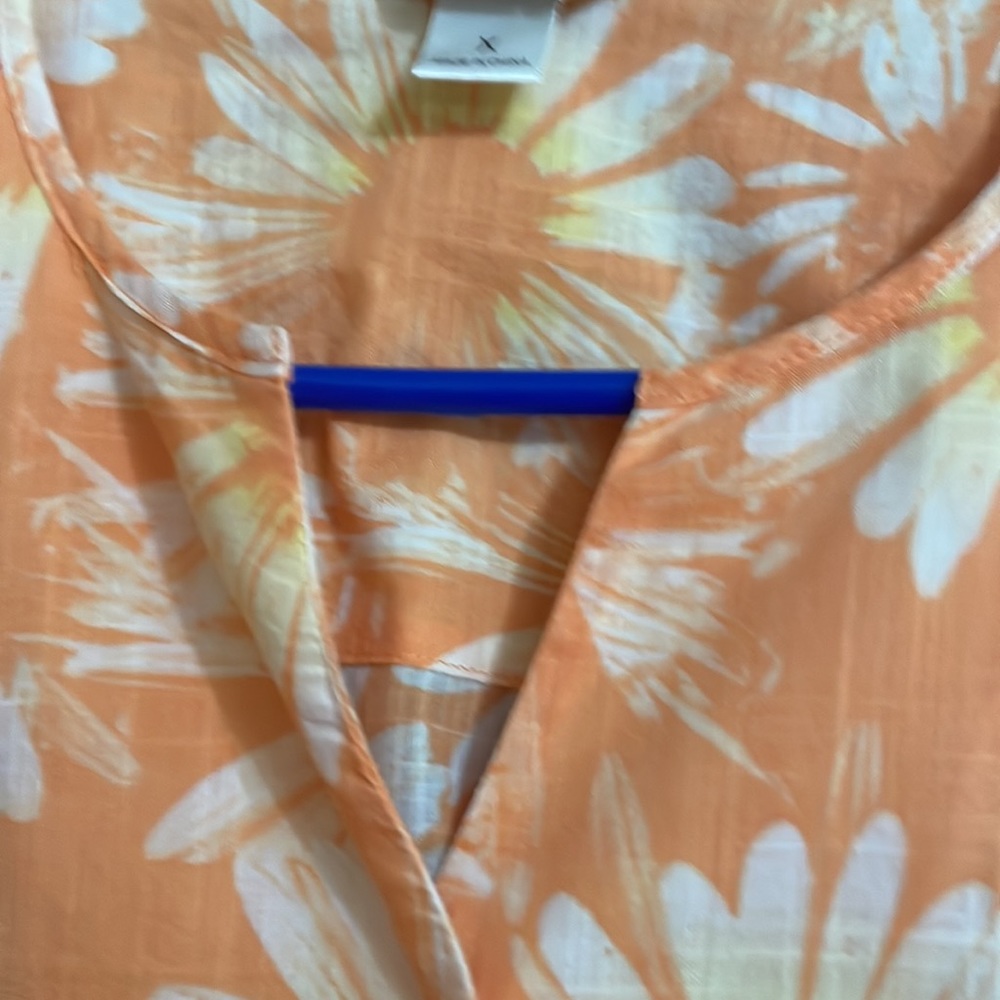 CJ Banks size large orange flower print blouse 3/4 length sleeves size X = 14W